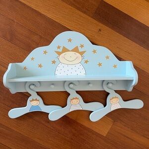 Adorable wooden shelf w/ hangers for baby room